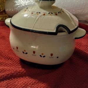 Vintage Pottery soup dish in White& Blue  & Floral Pattern Design